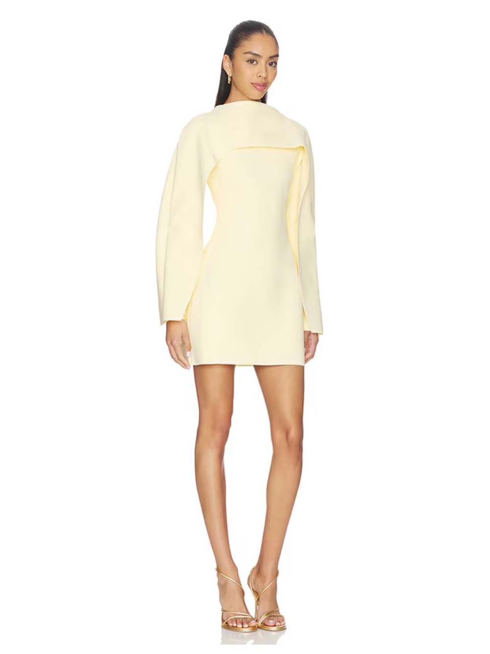 Cult Gaia Revolve Almina Wing Sleeve Mini Dress Elegant Yellow Long-Sleeve Sz L - Picture 4 of 16